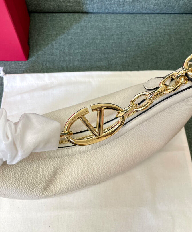 Valentino Small Vlogo Moon Hobo Bag In Grainy Calfskin With Chain